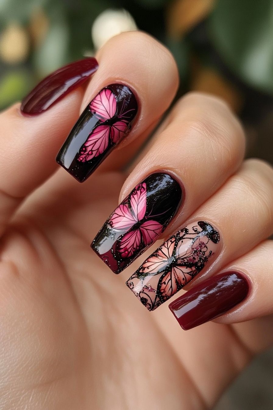 5. Vintage Butterfly Lace (Butterfly Nail Design Ideas) - Butterfly Nail Design Ideas