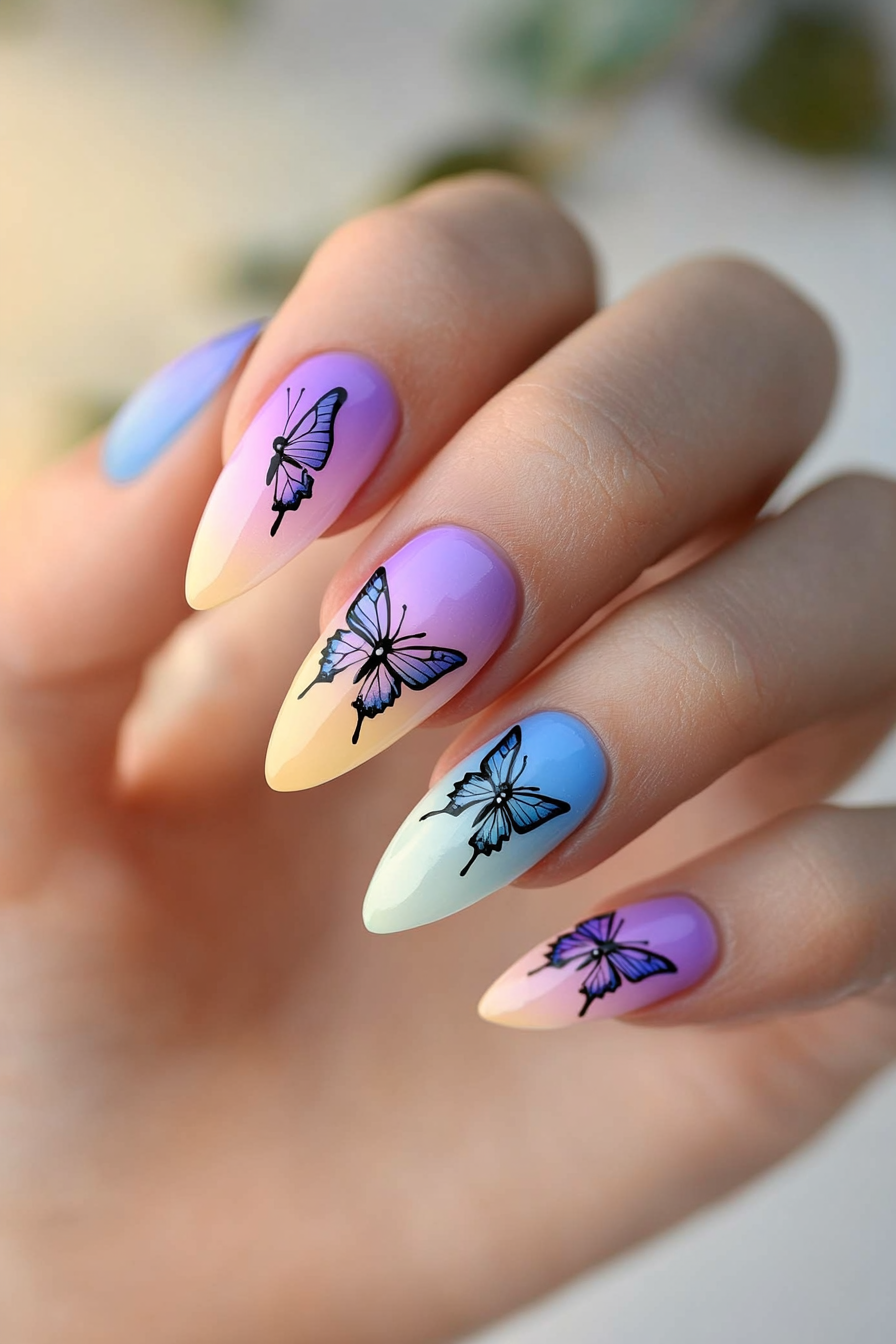 8. Ombre Butterfly Wings (Butterfly Nail Design Ideas) - Butterfly Nail Design Ideas
