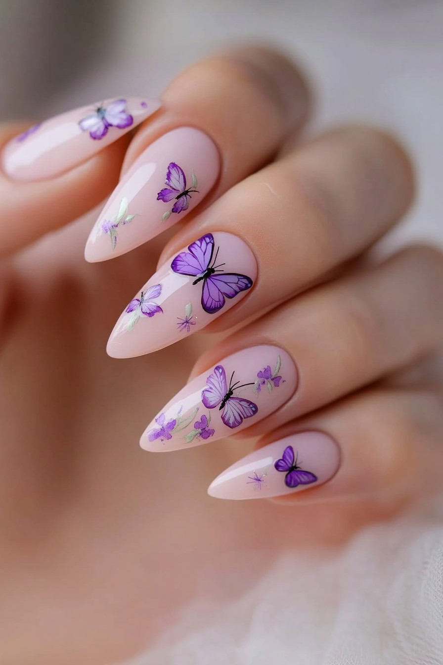 10. Pink and Lavender Flutter (Butterfly Nail Design Ideas) - Butterfly Nail Design Ideas