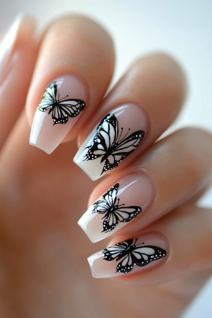 11. Butterfly French Tips (Butterfly Nail Design Ideas) - Butterfly Nail Design Ideas