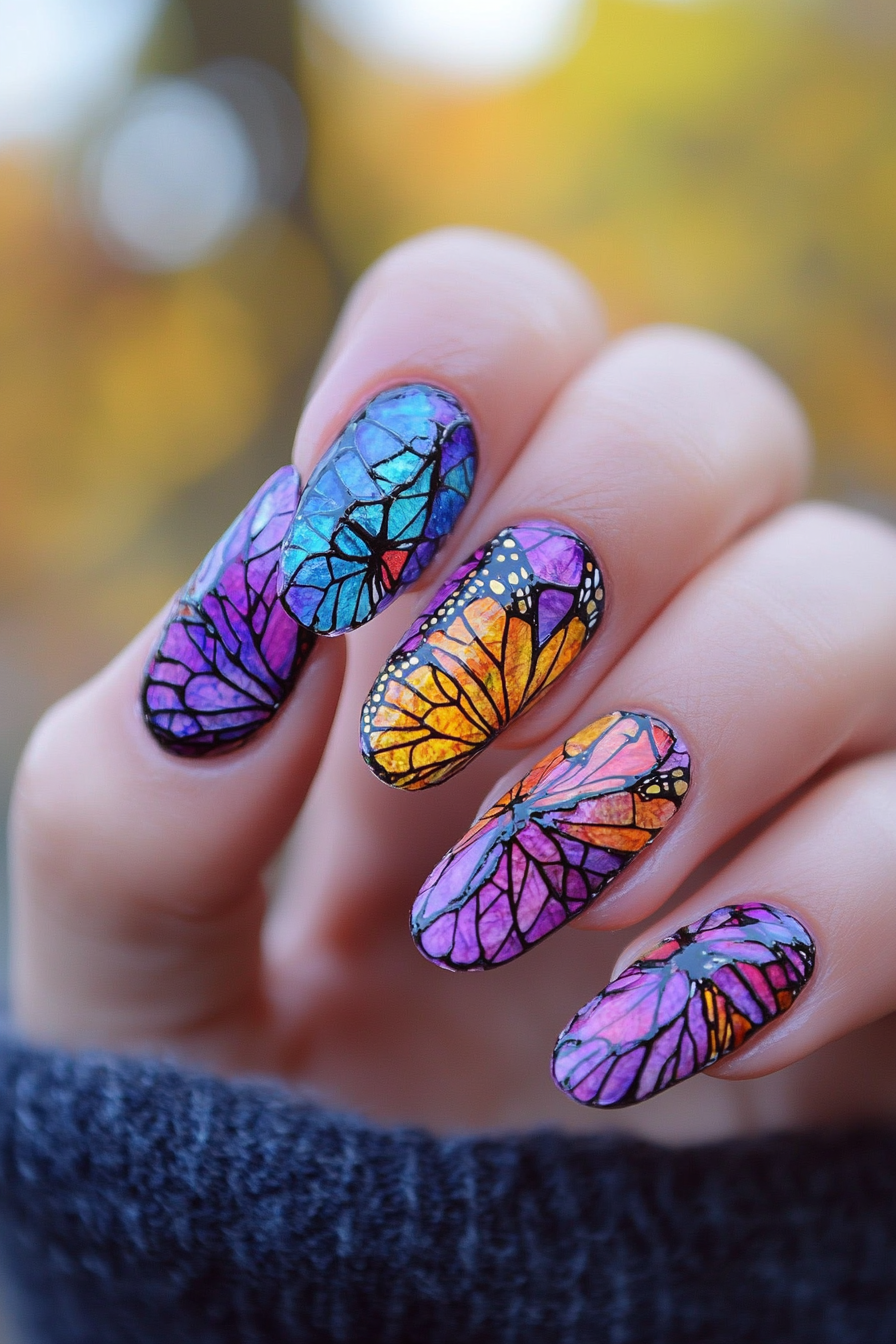 17. Butterfly Stained Glass (Butterfly Nail Design Ideas) - Butterfly Nail Design Ideas