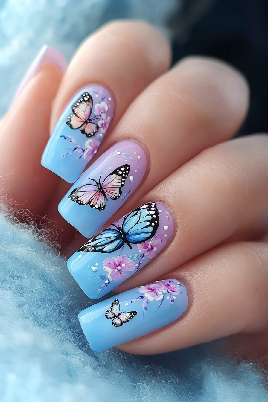 26. Butterfly in Bloom (Butterfly Nail Design Ideas) - Butterfly Nail Design Ideas