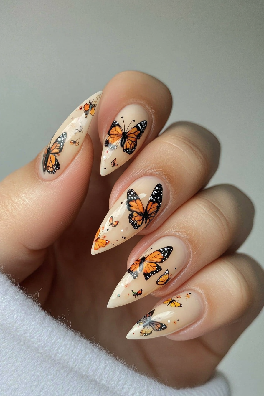 27. Boho Butterfly Design (Butterfly Nail Design Ideas) - Butterfly Nail Design Ideas